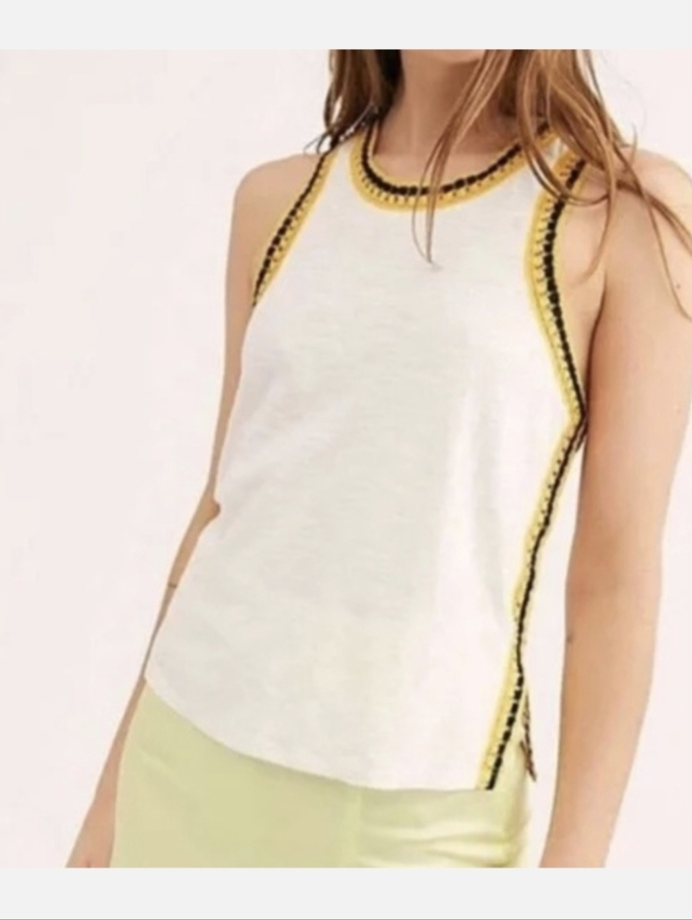We The Free Bora Bora Tank with Yellow and Black Crochet Trim
